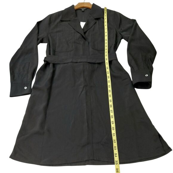 Banana Republic Shirt Dress Womens Medium Black Satin Twill Mini Tie Waist Shift - Picture 11 of 12